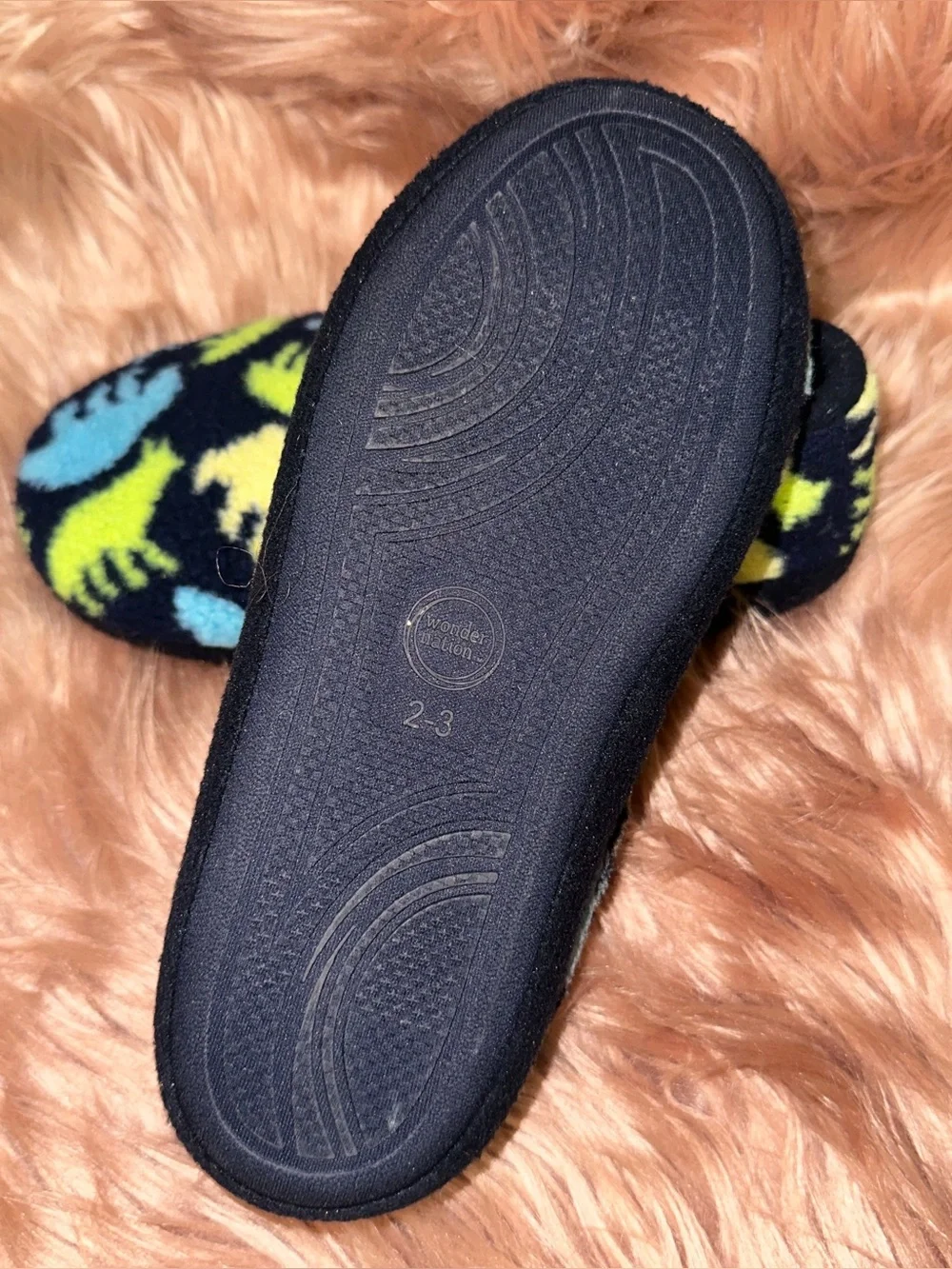 wonder nation Navy Slippers with Yellow & Light Blue Dino Print